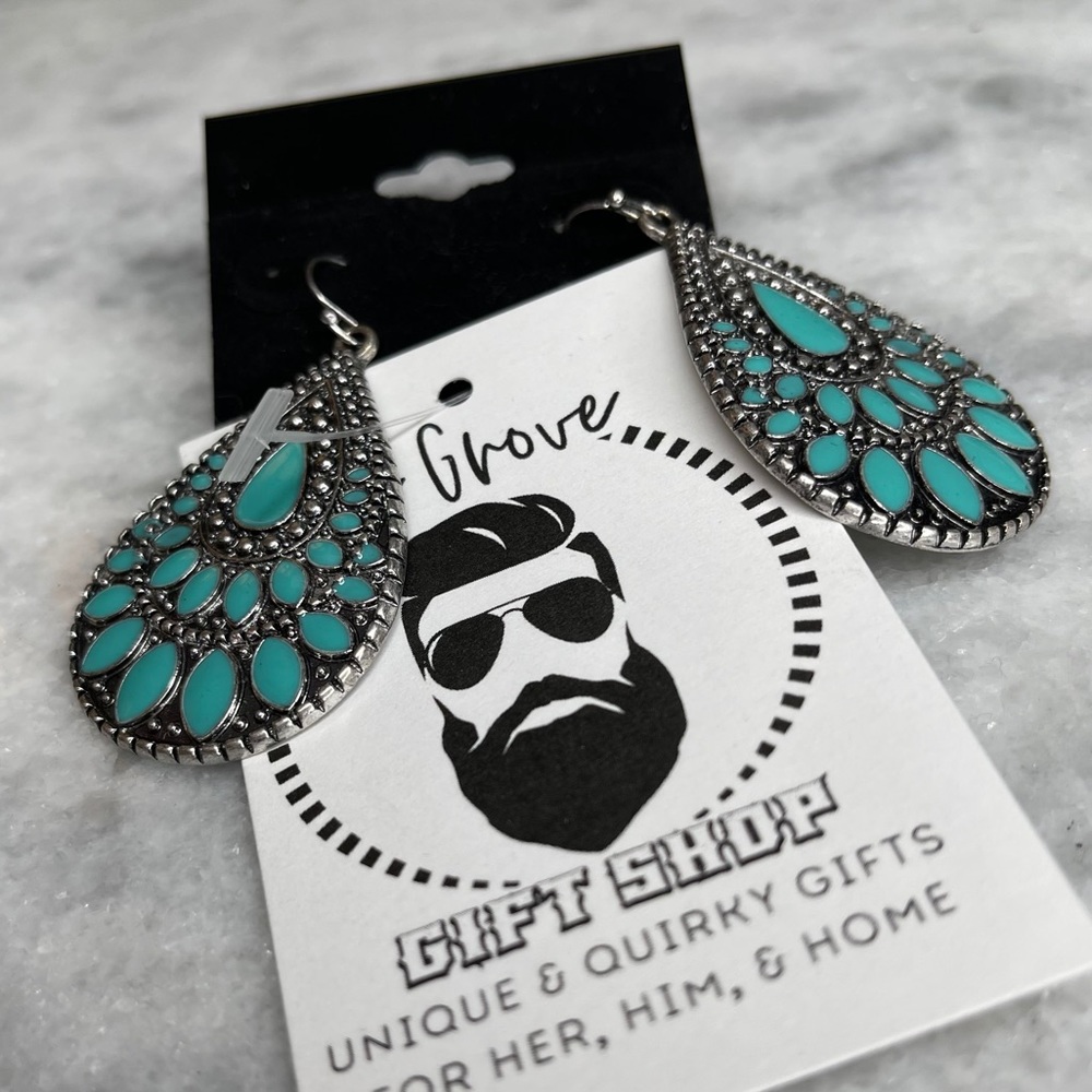 Turquoise silver statement boho gypsy earrings - Picture 1 of 4